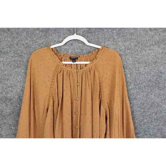 Torrid Chiffon Peasant 3/4 Sleeve Women's 2X Raglan Blouse Tobacco Brown Boho - Picture 2 of 14